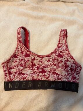 Under Armour Red and White Floral Logo Band Sports Bra